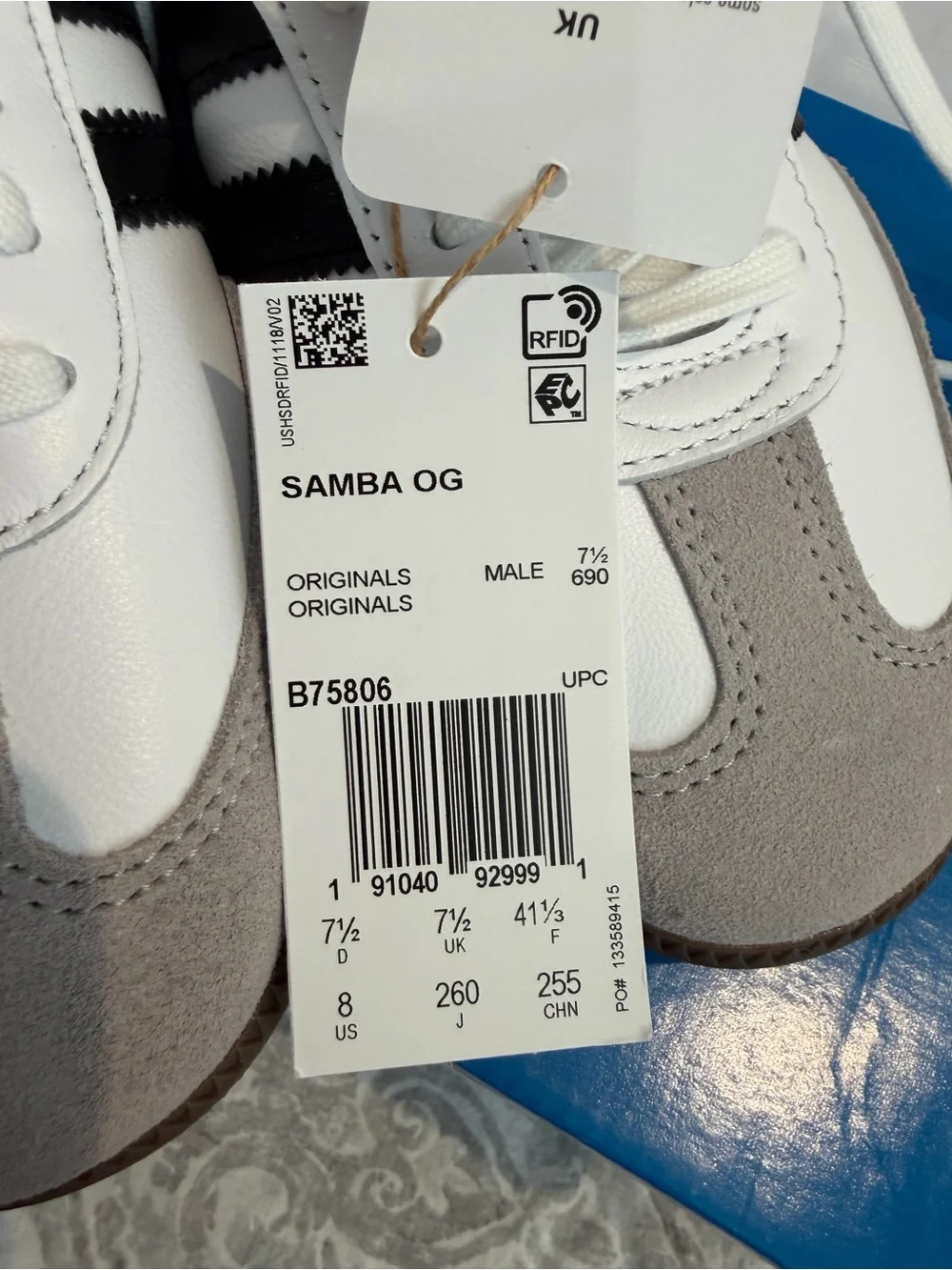 adidas Samba OG Men's Sneakers in White, Black & Gray